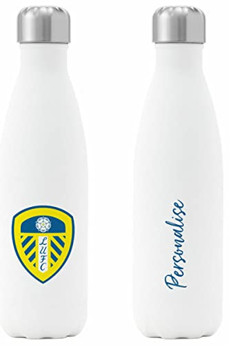 Personalised Insulated Water Bottle for Leeds United FC fans featuring club crest - 500ml capacity - White