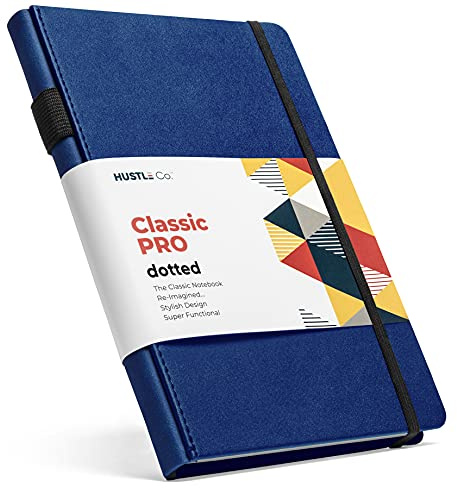 Thick Dotted Journal - A5 Hardcover Bullet Notebook Journals - Premium 120 GSM Ink-Proof Paper with 5mm Dot Grid, Page Numbers, Pen Holder, Pocket and Ruler - Dot Notebooks for Men and Women