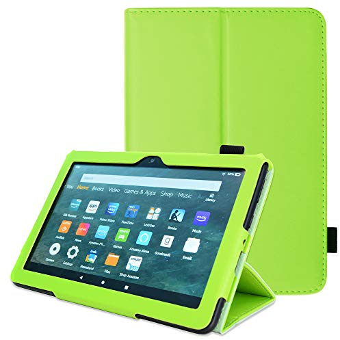 TECHGEAR Custodia in pelle Disegnato per Amazon Fire HD 8 / HD 8 Plus 2020, Cover di Alta Qualità in PU Pelle con Supporto e Cinturino a Mano e funzione Auto Svelgia [Verde]