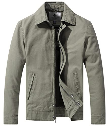 WenVen Men's Fashion Military Style Jacket Canvas Cargo Coat (Olive, XL)