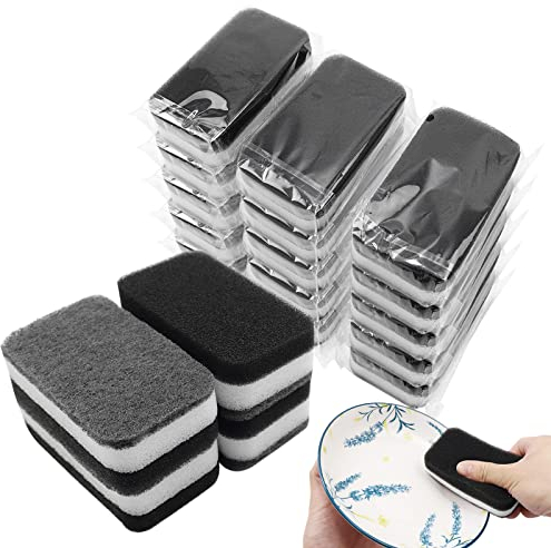 Spugna da cucina confezionata singolarmente, spugnette abrasive antigraffio inodore per lavare i piatti, salviette per la pulizia della casa, piatti, appartamenti da viaggio, colore nero, confezione