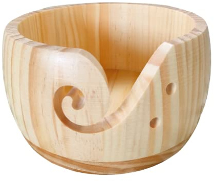 Wooden Yarn Bowl, 5.9 * 3.2inch Knitting Yarn Holder, Yarn Bowls with Holes for Crocheting (A)