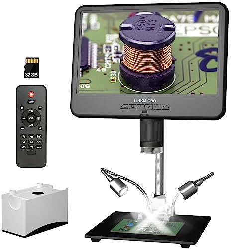 LINKMICRO LM210 10.1 LCD Digital Microscope - 260x Soldering Microscope for Adults, Electronics Repair & Coin Magnification - [12.6 Stand] 32G