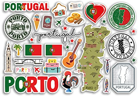 Hoja de calcomanías A5 de Porto Monumentos de vinilo – Sellos portugueses de Portugal, bandera de horizonte de viaje, mapa de vacaciones, mapa de ciudad, álbum de recortes estético #80515
