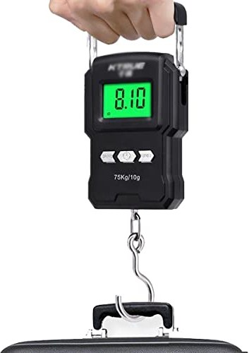 OUSIKA Bilancia elettronica portatile da 75 kg con display a LED Bilancia da gru digitale con metro a nastro da 1 m Bilancia ad aggancio for bagagli, verdura e frutta Bilancia