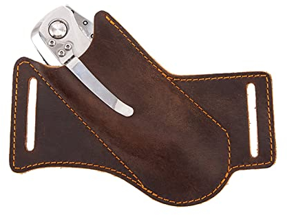 Étui à couteaux en cuir pour ceinture, ceinture EDC - Couteau de poche pliable - Pour homme - 13 cm - Support compact - Marron foncé