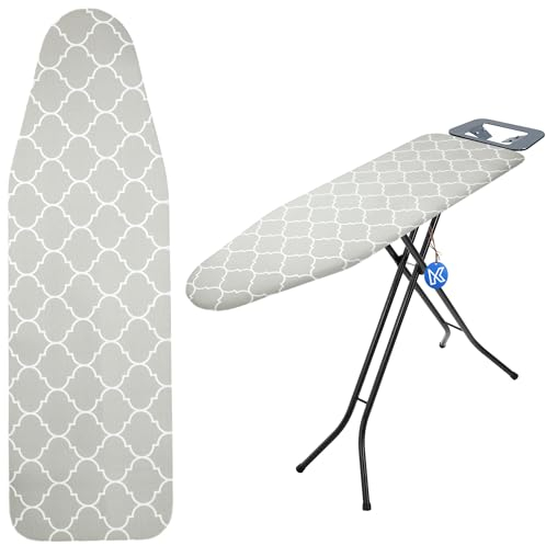 KADAX Housse de table à repasser, avec cordon de serrage, en coton, housse de table à repasser, pour fer à repasser à vapeur, housse de rechange avec rembourrage en éponge (gris 148 x 52 cm)