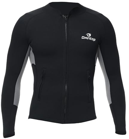 Owntop Herren Neoprenanzug-Oberteil-Jacke - 2mm Neopren Langarm für Wärme Komfort | Langlebiger YKK Frontreißverschluss | Verlängerte Rückenklappe | 2 Reißverschlusstaschen, Herren Grau 3XL