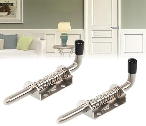 2 Pièces Loquet Ressort Inox, Boulons à Ressort en Acier Inoxydable, Loquet à Ressort, Lot de 2 verrous à ressort en acier inoxydable pour porte de garage, abri de jardin, cour (10 X 128mm)