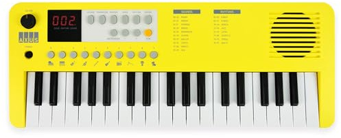 Axus 37 Mini Portable Keyboard in Sunshine Yellow - Fun Electric Piano for Beginners, USB-C or Battery Power