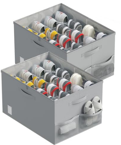 DIMJ 2 Stück Aufbewahrungsboxen mit Deckel, Faltbare Aufbewahrungskiste mit Griff, Aufbewahrungskorb Stoff, Ordnungsboxen Kleiderschrank Organizer, Faltbox für Kleidung (Hellgrau)