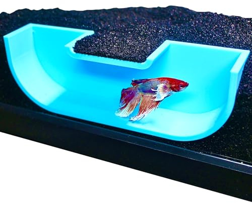 Betta Underground Tunnel Hideout Cave | Aquarium Hide for Small Fish and Shrimp | Viewing Betta Fish Rest Hammock Enrichment Toy | Betta Fish Tank Accessories Decorations Toys Decor (Light Blue)
