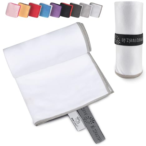 Wowtowelz Asciugamano compatto in microfibra, da viaggio, per sport, fitness, spiaggia, leggero e ad asciugatura rapida (bianco, 180 x 110 cm)