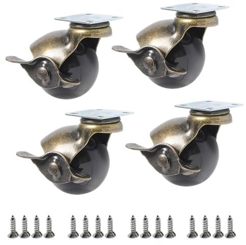 50 mm Swivel Casters, Retro Furniture Casters for Chairs, Side Tables, Tea Carts, 120 kg Total Load Capacity (Set of 4) with Brake