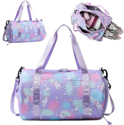 25L Borsa Piscina e Viaggio Bambina, Borsone Palestra e Ginnastica Artistica, Bag Travel Weekender Con Scomparto Scarpe e Strato Umido - Viola