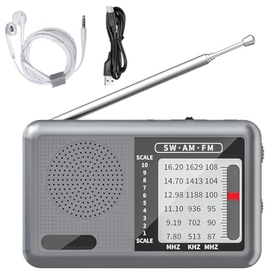 Radio Portable | Poste Radio Mondial avec Écouteurs,Batterie Rechargeable, Récepteur Grand Public pour Voyage Camping et Activités Extérieures
