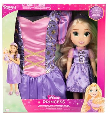 JAKKS Pacific – Disney Rapunzel-Prinzessinnen, Puppe 35 cm und Kleid Größe 5 für Mädchen, Spiel- und Kostüm, Violett, verwickelt