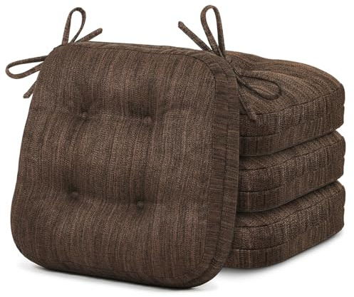 Shinnwa Dining Chair Cushions Set of 2, Dual-Layer Memory Foam Kitchen Chair Cushions, Patented Design Seat Pads with Ties, 16.5 x 16.5 x 3.5in, 4 Pack, Dark Brown