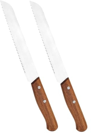 DOITOOL 2 pièces Couteau à Acier Inoxydable avec Manche Bois Acacia Ergonomique Lame Dentelée pour Trancher Croustillant Baguettes et Sandwichs Outil Essentiel pour Boulangerie Maison