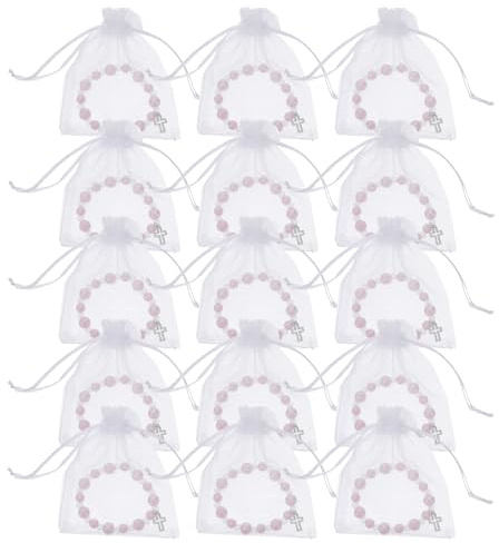 Ciieeo Set 40 Pezzi Braccialetti Rosario Cattolici con Croce in Argento e Sacchetti Organza 10x12 Cm per Bomboniere Battesimo Comunione Cresima Regalo Religioso