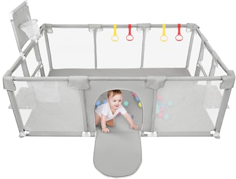 Parque infantil de tela Oxford, parque de juegos para bebés, valla bebe, pequeño parque infantil para el apartamento con puerta con cremallera (B-gris claro-180 x 120 x 66 cm)