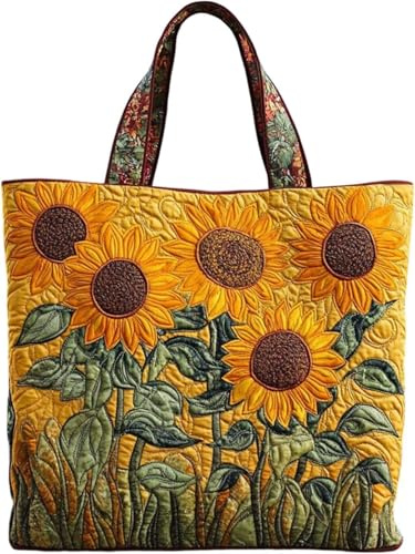 Generisch Bolso de la compra para mujer – Bolso de lona para mujer, bolso de mano y bolsa de tela, espacioso, informal, con bordado, asa acolchada y acolchada, retazos, reutilizable
