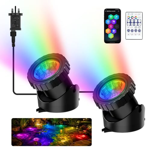 NATPOW Pond Lights, Plug-in Underwater Aquarium Lights APP/Remote Control | IP68 Waterproof, Colour Changing-16 million colors for your choice, 2-IN-1 Submersible Lights for Pool Fish Tank Garden