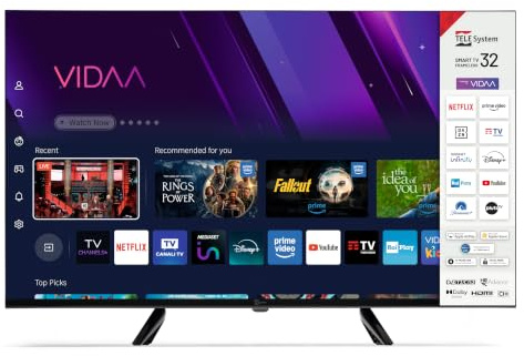 TELE System Smart TV 32 tum HD | VIDAA | DVB-T2/S2 | tivùsat | Utan ram