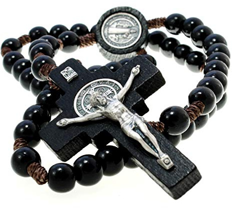 Dark brown / Black Wooden St Benedict Rosary Beads with Medallion Junction