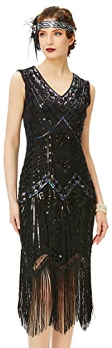 BABEYOND Vestido años 20 Disfraz años 20 Mujer, Vestido con Flecos y Lentejuelas, Destilo Gatsby