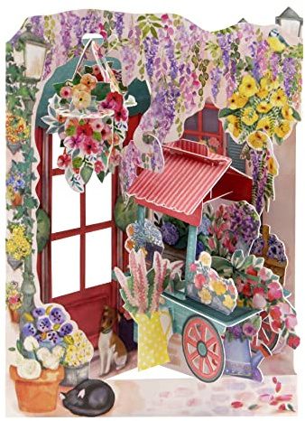 SANTORO Swing Card, 3D Pop Up Greeting Card - Florist And Flower Cart - For Her, For Mum, Birthday, Mother's Day