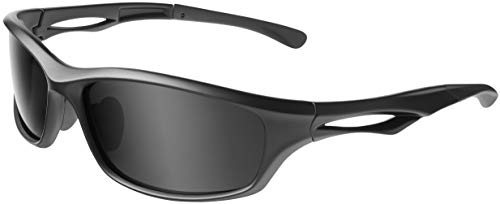 Balinco Polarisierte Sportbrille Sonnenbrille Fahrradbrille mit UV400 Schutz für Damen & Herren Autofahren Laufen Radfahren Angeln Golf (Matt Black - Smoke)