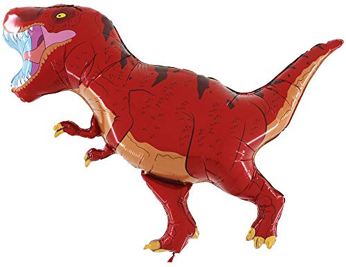Palloncino Pallone Dinosauro T-Rex Rosso Foil Mylar Aria Elio Sagomato Festa Compleanno 40/100 cm