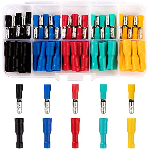 Cosse Electrique Connecteur Connecteurs Électriques pour Voiture Cosse a Sertir Ronde Isolé Bornes pour Câblage Électrique et Audio 100 Pièces 22-16 AWG