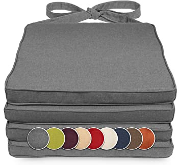 sunnypillow 4er Set Stuhlkissen 40 x 45 x 5cm | Polsterauflage Auflage für Stühle/Rattanstühle | Stuhlauflage mit Schleifenbändern | Indoor/Outdoor | Grau |