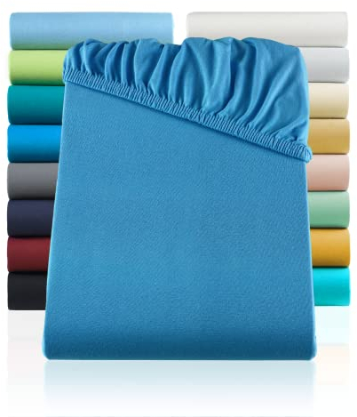 SHC by BaSaTex Jersey Spannbettlaken Bettlaken | Spannbetttuch Spannleintuch für Standardmatratzen aus 100% Baumwolle | 90x200-100x200 Farbe Royal Blau