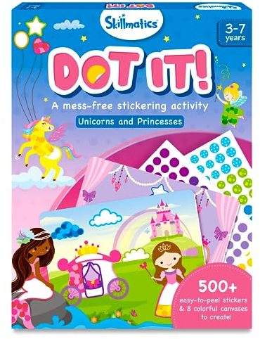 Skillmatics Dot It Sticker Art - Unicorns & Princesses, Mess-Free Craft Kits, 500+ Stickers, Stocking Stuffers, DIY Scrapbooking, Travel Activity, Christmas Gifts for Girls & Boys Ages 3, 4, 5, 6, 7