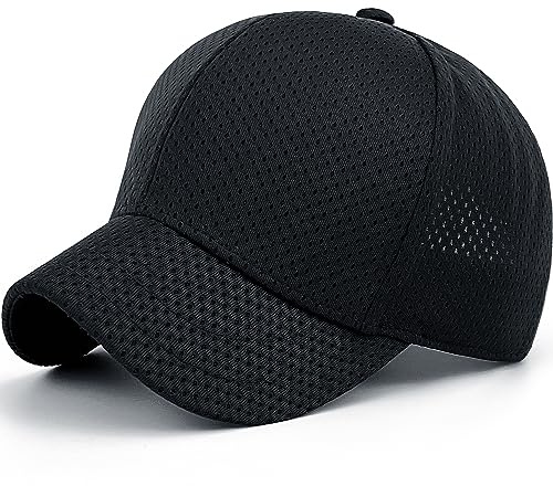 Masktide Womens Full Mesh Breathable Structured Baseball Cap for Running Mens Summer Quick Dry Moisture Wicking Golf Hat Short Bill Black
