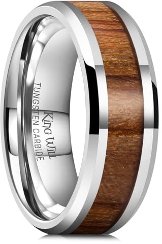 King Will Nature 8mm Real Wood Tungsten Carbide Ring High Polished Wedding Band Comfort Fit 9.5