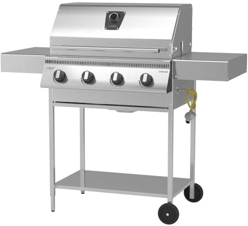 Schickling Gasgrill Hermann XL - Classic BBQ Grillwagen aus Edelstahl mit 4 Brennern & Doppelwandigem Deckel – Made in Germany: 4-teiliger Grillrost | Fettschublade | Grillfläche: 71 x 45 cm