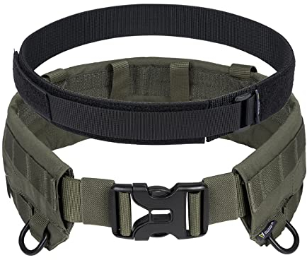 IDOGEAR Taktischer Gürtel Kampfgürtel Militär Molle Rigger Kampfgürtel mit Verstellbarem Innen- und Außengurtset(Ranger Green,Small)