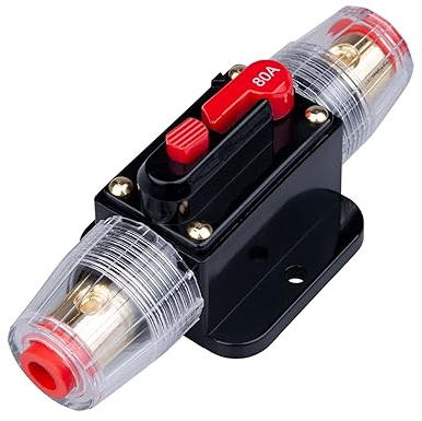 Keple 80A AMP-Schutzschalter 80A Inline-Sicherungshalter Inverter Block DC 12V-24V Volt Manuelle Rückstellung für Auto Automotive Marine Boot Audio Solar System Schutz
