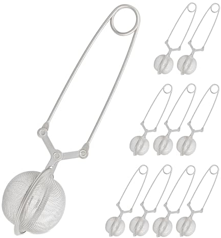 Relaxdays Infusore tè, Set 10 Pinze con Filtro a Uovo, Infuser Tea, Tazze e Bicchieri, a Maglie Strette, Ø 4 cm, Argento, Acciaio Inox
