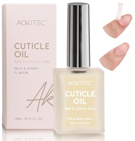 Aokitec Cuticle Oil, Milk & Honey Flavor Cuticle Oil for Nail Growth and Strengthener with Vitamin E Repair Damaged Skin and Thin Nails Moisturizes Cuticle & Overnight Cuticle Softener, 15ml