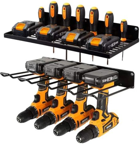 Organizador De Herramientas Eléctricas,Estante De Almacenamiento,Soporte De Pared Para 5 Herramientas De Taladro Eléctrico,Juego De Organizador De Pared De Metal Sólido Para Garaje,Hogar,Taller(Negro)