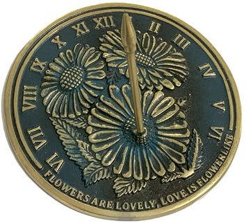 IOTC ARMOURY Sonnenuhr aus massivem Messing, 25,4 cm Durchmesser, Blumenmotiv, mit Grünspan-Highlights, Sonnenuhr, Hochzeitsgeschenk, Geburtstagsgeschenk, Geschenkidee für Paare, Geschenkidee