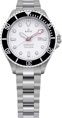 RATIO FreeDiver Damen Taucheruhr Saphirglas Japanisches Automatik-Uhrwerk Taucheruhr 200 m Wasserdicht Taucheruhr, weiß, Armband