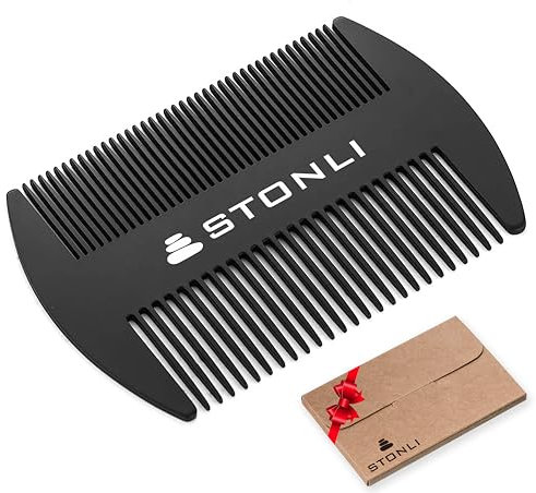 STONLI Metal Beard & Moustache Comb for Men – Compact Credit Card Size, Pocket-Friendly, Lightweight 31.4g (Black)