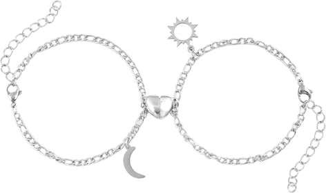 XSDSLS 2 Pièces Bracelet de Couple Magnétiques en Acier Inoxydable avec Pendentif Soleil Lune Or Argent - Coeur en Magnétiques Bracelets d'Amitié