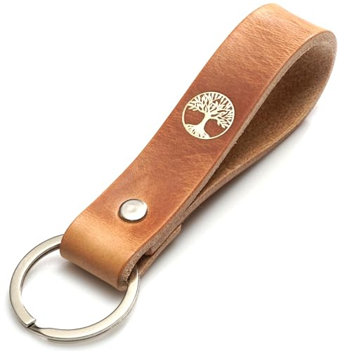 ELBERCRAFT® Schlüsselanhänger Leder BAUM DES LEBENS der Schlüssel Organizer für deine Schlüsseltasche keychain made in Germany braun Gravur gold